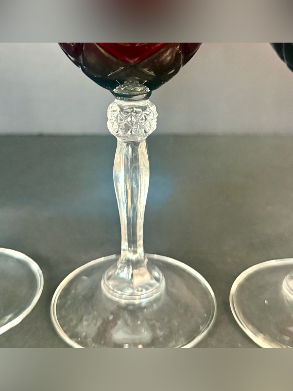 Vintage CRISTAL D'ARQUES Durand ANTIQUE RUBY RED Water Wine glasses 8" Set 4 - Picture 2 of 15